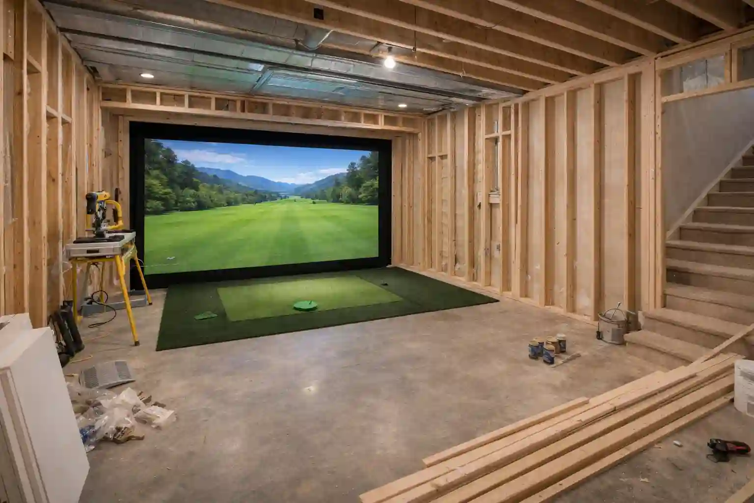 Golf simulator basement extension