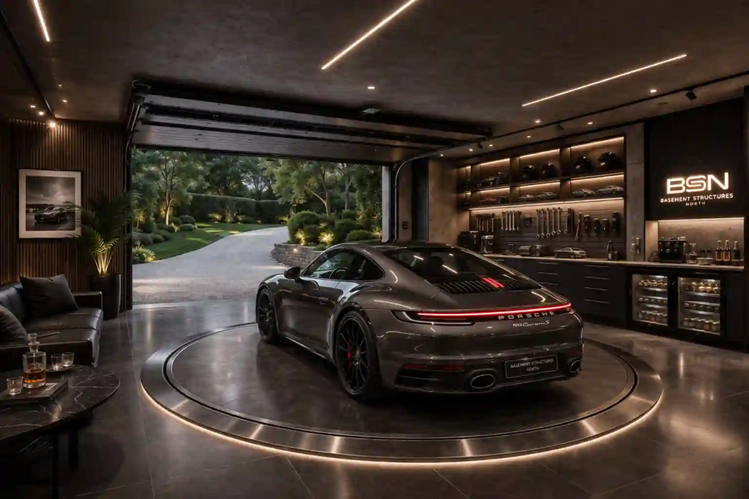 Design-led underground garage beneath a luxury residential property