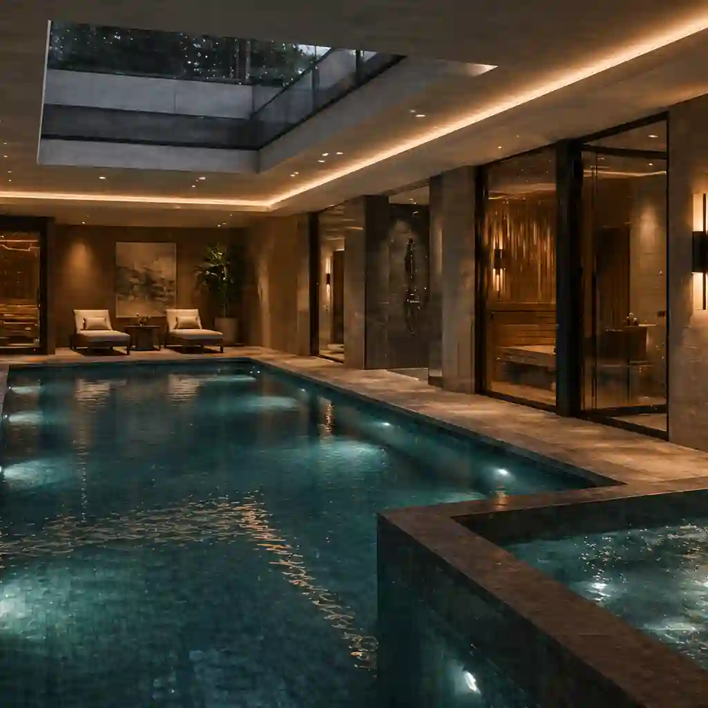 Private underground swimming pool and spa room for a luxury home